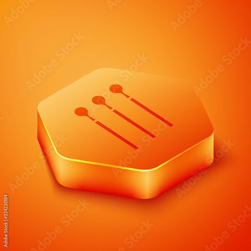 Isometric Matches icon isolated on orange background. Orange hexagon button. Vector Illustration