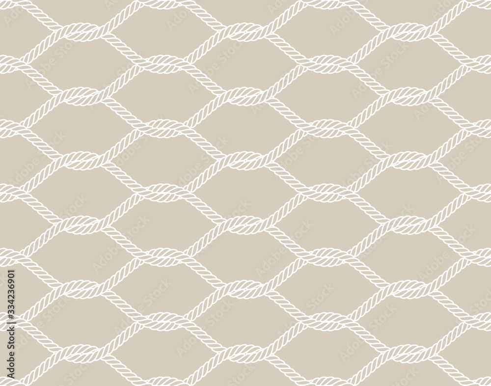 Fototapeta premium Vector rope, fishing net, seamless. Cream colour background.