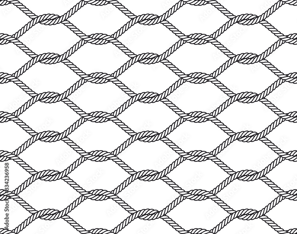 Naklejka premium Vector rope, fishing net, seamless. White background.