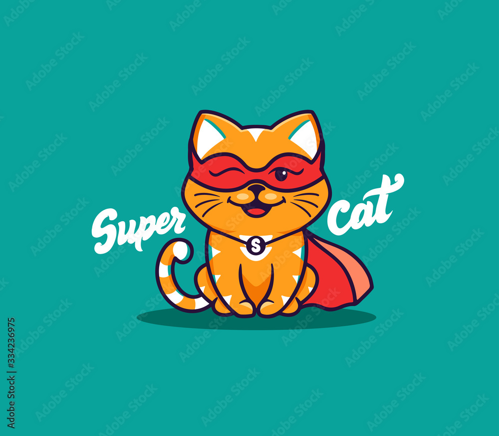 A little cat, logo with text Super cat. Funny kitty cartoon character Stock  Vector | Adobe Stock