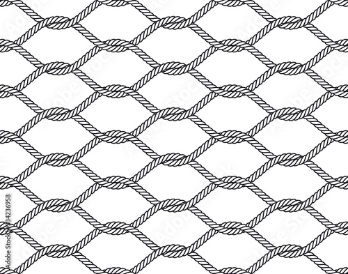 Vector rope, fishing net, seamless. White background.