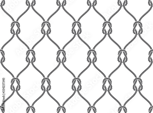 Vector rope, fishing net, seamless. White background.