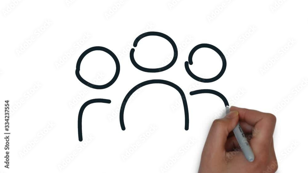 team work line art doodle draw process whiteboard symbol sign concept  set