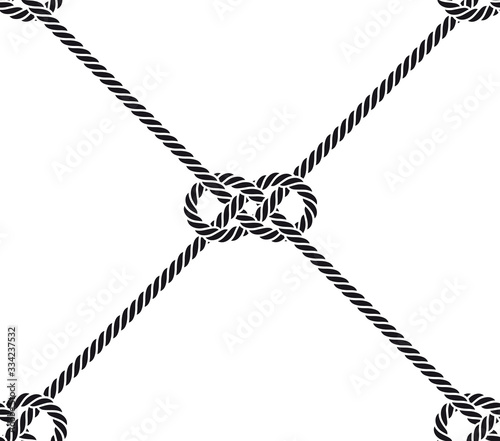 Vector rope, fishing net, seamless. White background.