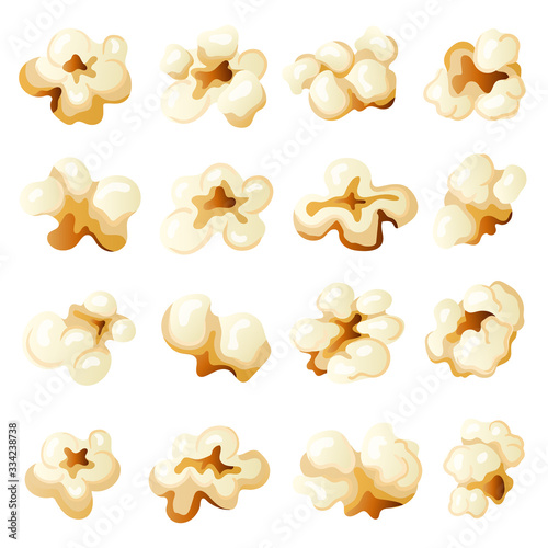 Popcorn. Movies time corn comb for eating souffle food seeds vector collection. Popcorn food as cinema snack delicious illustration