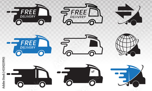 fast shipping / delivery truck package flat icons for apps and websites