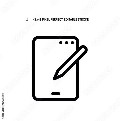 Fotografie, Tablou Tablet and stylus simple line icon vector illustration