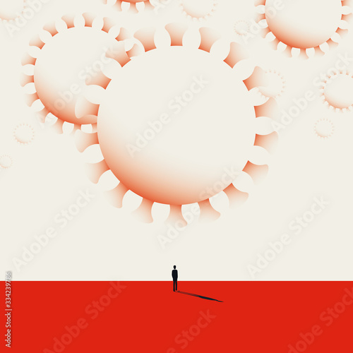 Coronavirus global pandemics vector concept and threat to economy, finance. Epidemics outbreak and uncertain future.