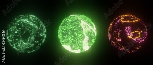 Fantastic planets of the solar system isolated on black background 3d rendering,