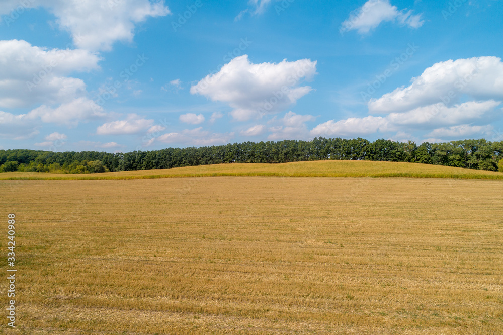 Spring rural landscape, aerial view. View of plowed fields with beautiful sky Spring rural landscape, aerial view. View of plowed fields with beautiful sky