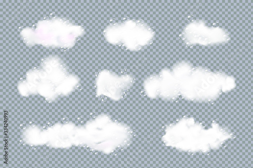 Bath foam isolated on transparent background. Shampoo bubbles texture.Sparkling shampoo and bath lather vector illustration.
