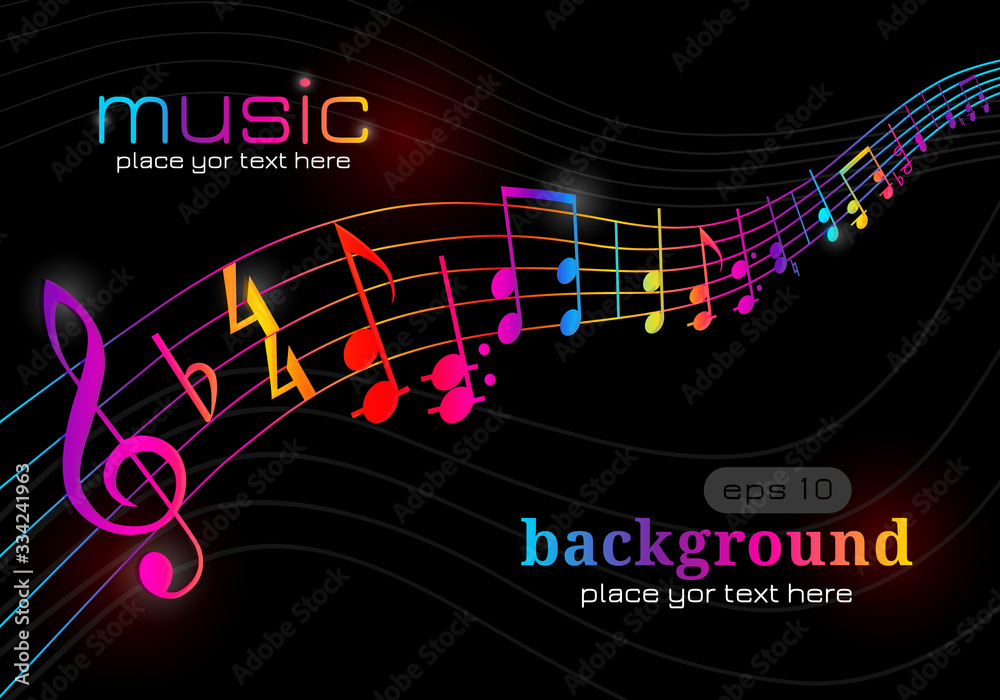 Music notes. Musical symphony. Waving melody. Stylish notes and wave