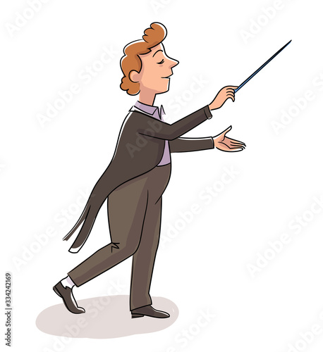 Orchestra conductor with baton isolated on white