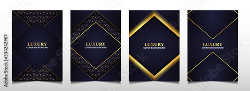 Set luxury premium cover layout design template with blue navy and golden line. Abstract vector a4 graphic can use Product Package, Annual report, Business brochure , wedding invitation card, flyer