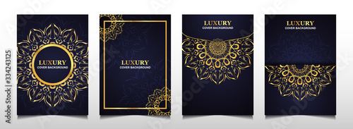 Set luxury premium cover layout design template with blue navy and golden line. Abstract vector a4 graphic can use Product Package, Annual report, Business brochure , wedding invitation card, flyer