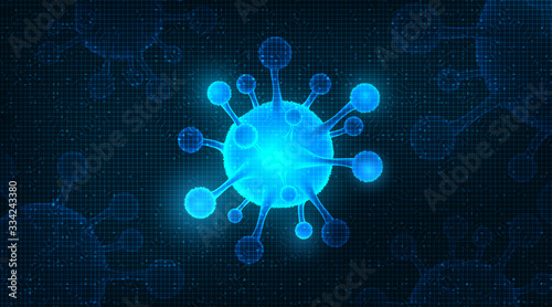 Close-up Coronavirus 2019-nCoV on Technology background,medical healthcare and microbiology concept,Design for COVID-19 outbreaking.