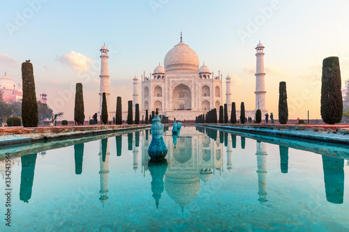 India's famous Taj Mahal mausoleum, peaceful view, Agra