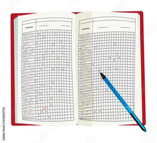 Vector illustration of opened teacher`s grade book