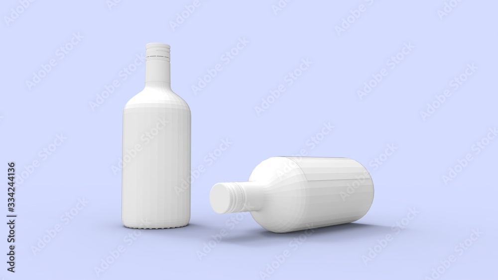 3D rendering of two small glass drink bottles isolated in empty space 3D rendering of two small glass drink bottles isolated in empty space