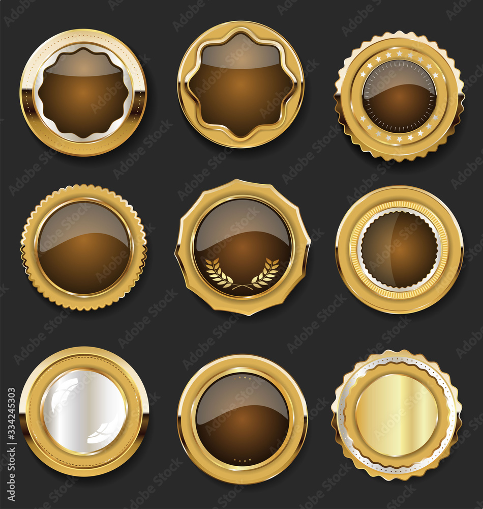 Collection of golden badges and labels retro style Collection of golden badges and labels retro style