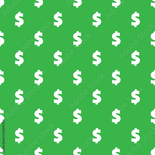 Dollar sign seamless pattern. Wrapping background with repeating USA currency symbols isolated on green. Vector eps8 illustration.