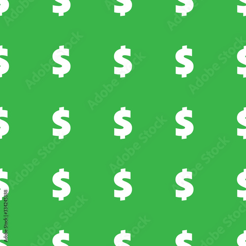 Dollar sign seamless pattern. Wrapping background with repeating USA currency symbols isolated on green. Vector eps8 illustration.