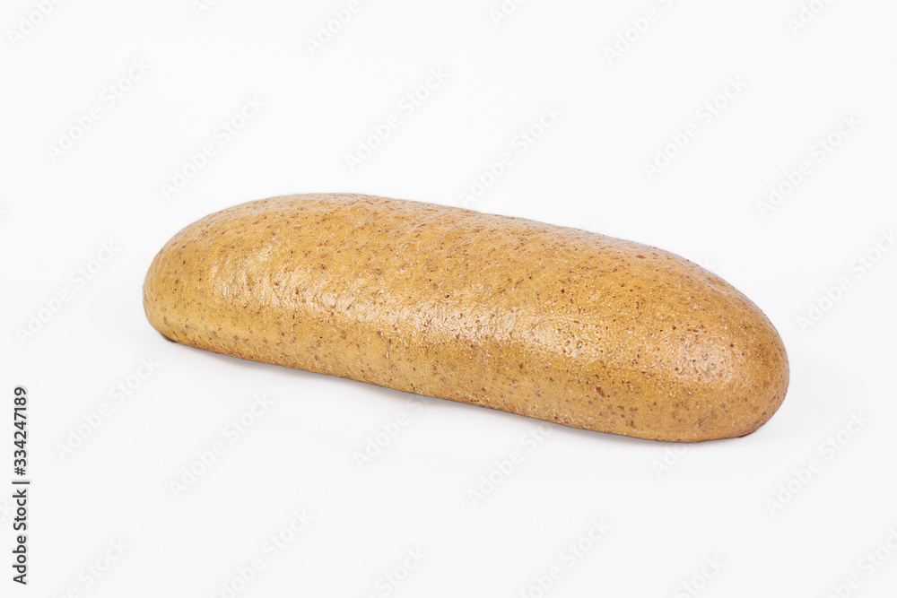 Fresh bakery product. Bread. Yeast bran loaf isolated on white background. Top view and copy space for text. Fresh bakery product. Bread. Yeast bran loaf isolated on white background. Top view and copy space for text.