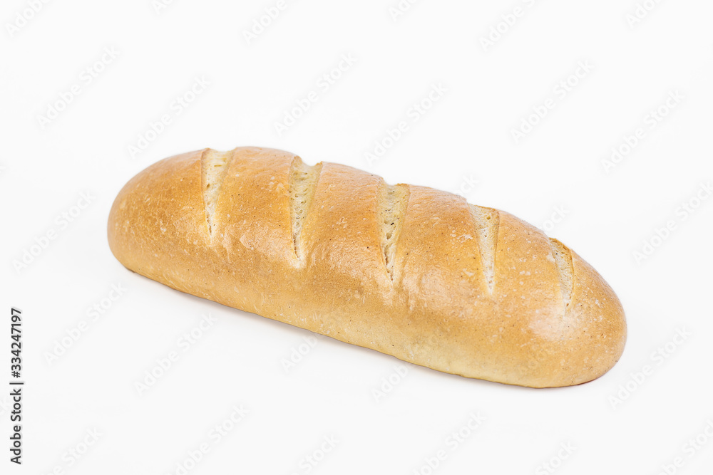 Fresh bakery product. Bread. Loaf of sliced yeast-free isolated on white background. Top view and copy space for text.