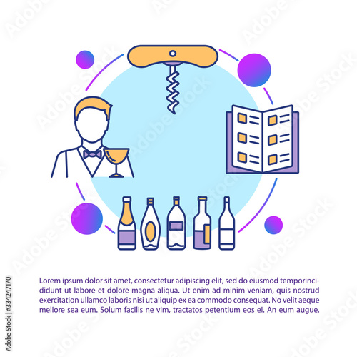 Wine tasting concept icon with text. Corkscrew for bottle of grape alcohol beverage. Wine distillery. PPT page vector template. Brochure, magazine, booklet design element with linear illustrations