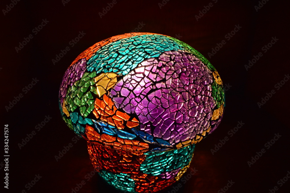 Colorful lamp in a wooden box Colorful lamp in a wooden box