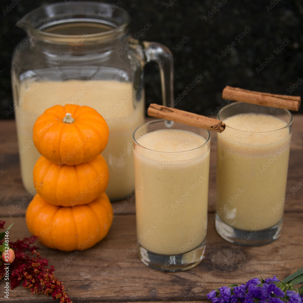 Pumpkin milk or drink with pumpkin and cinnamon Pumpkin milk or drink with pumpkin and cinnamon