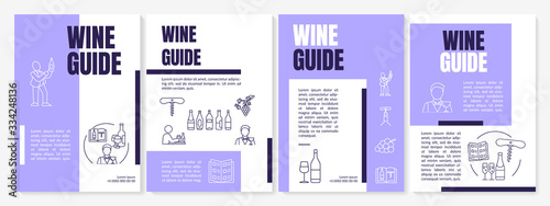 Wine guide brochure template. Expert sommelier with glass of drink. Flyer, booklet, leaflet print, cover design with linear icons. Vector layouts for magazines, annual reports, advertising posters