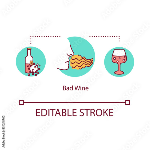 Bad wine concept icon. Expert sommelier guide to determine spoiled alcohol. Poor quality drink idea thin line illustration. Vector isolated outline RGB color drawing. Editable stroke