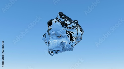 A drop of liquid metal pulsates on a blue background.