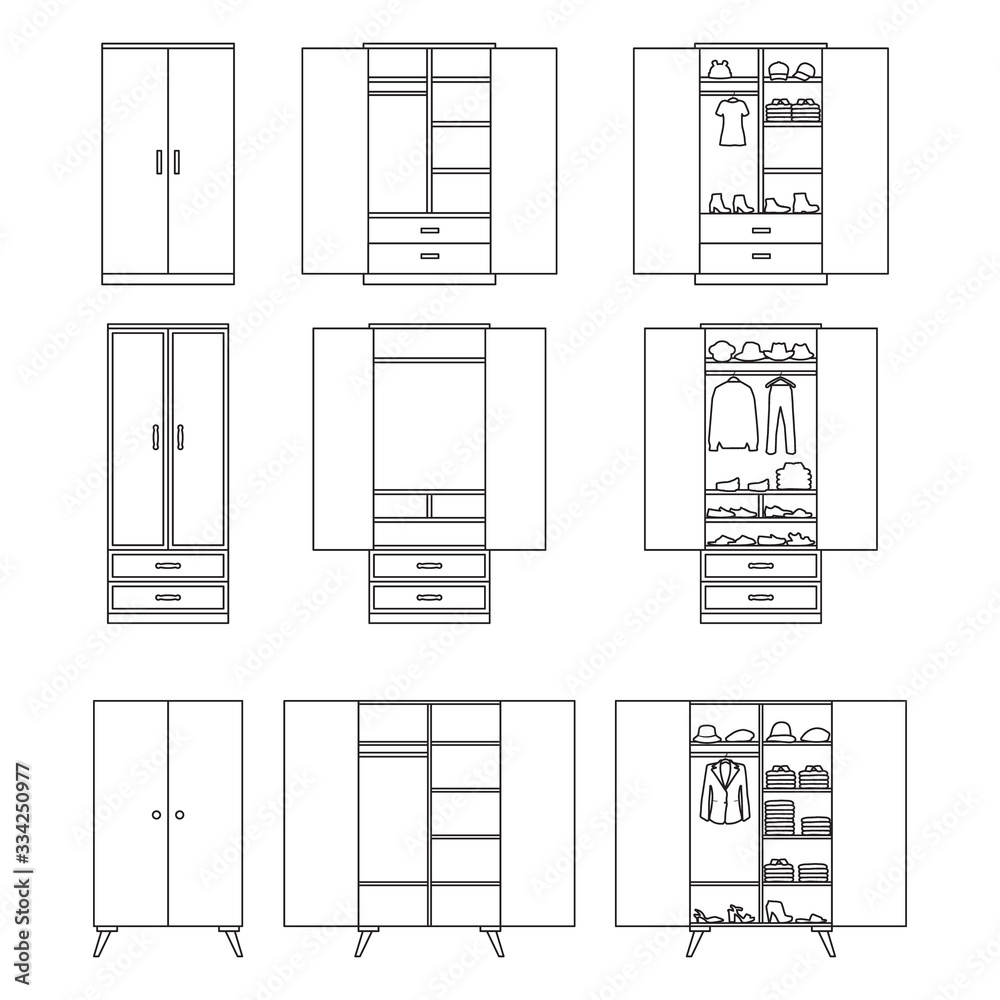 Vecteur Stock Wooden cupboard isolated outline icon. Vector illustration room furniture of