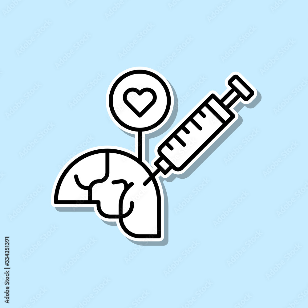 Drug, syringe, brain sticker icon. Simple thin line, outline vector of Creative thinking icons for ui and ux, website or mobile application Drug, syringe, brain sticker icon. Simple thin line, outline vector of Creative thinking icons for ui and ux, website or mobile application