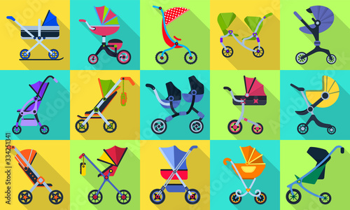 Baby carriage flat vector set icon.Illustration of isolated flat icon stroller for newborn.Vector illustration baby pram.