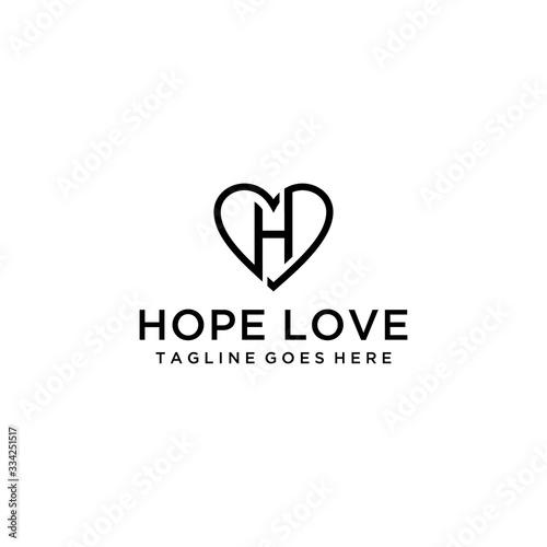 Creative modern heart Love with H sign vector logo design template 