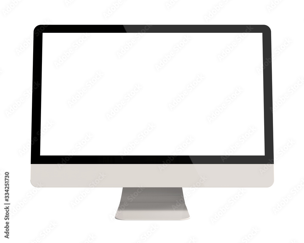 Front View of Empty Blank PC Monitor Isolated on White Background. Realistic 3D Render of White Modern Sleek Screen. Front View of Empty Blank PC Monitor Isolated on White Background. Realistic 3D Render of White Modern Sleek Screen.