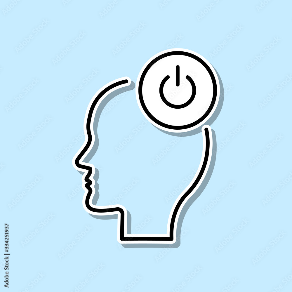 Turn on, head, power sticker icon. Simple thin line, outline vector of Creative thinking icons for ui and ux, website or mobile application Turn on, head, power sticker icon. Simple thin line, outline vector of Creative thinking icons for ui and ux, website or mobile application