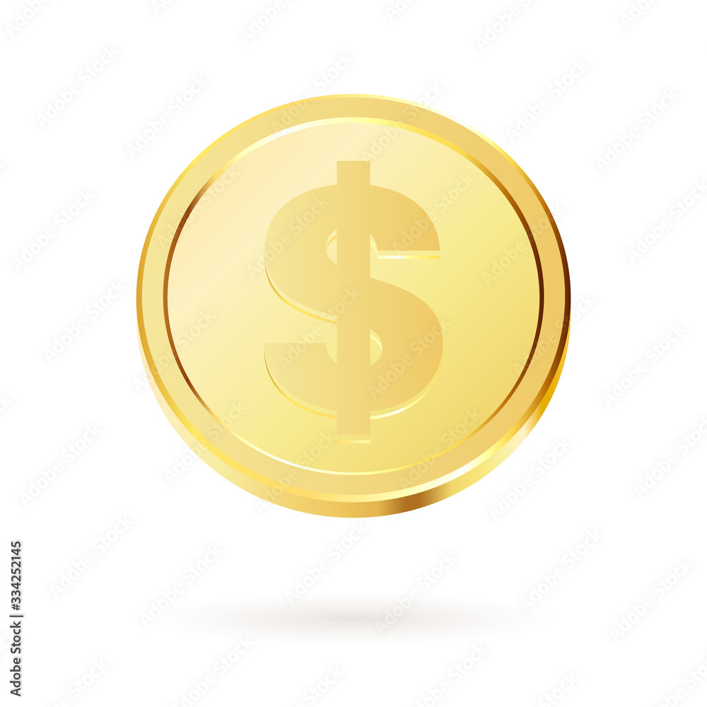 Gold coin with dollar currency sign, symbol. Gold coin with dollar currency sign, symbol.