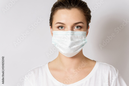Young woman is wearing a face mask for protection against virus