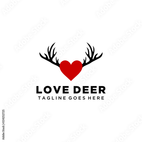 Creative illustration modern deer antlers logo design with heart sign template vector