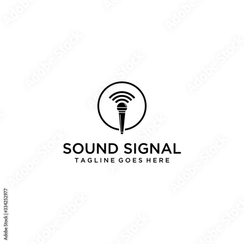 Microphone icon with signal sign design logo design emblem vector illustration