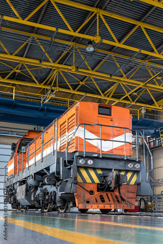 Diesel locomotive in a depot