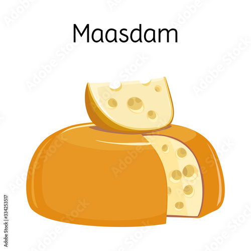 Vector design of cheese and maasdam sign. Graphic of cheese and piece stock symbol for web.