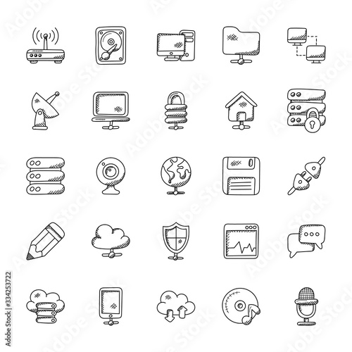  Network Doodle Icons Set