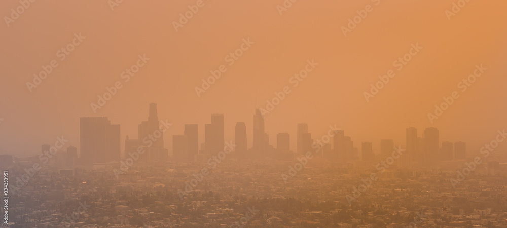 Los Angeles Skyline With Smog and Smoke