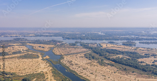 A view of a dry fields along the Dnipro River in the valley. High quality footage