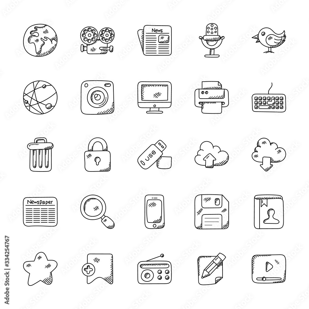  Media Icons Doodle Collection 